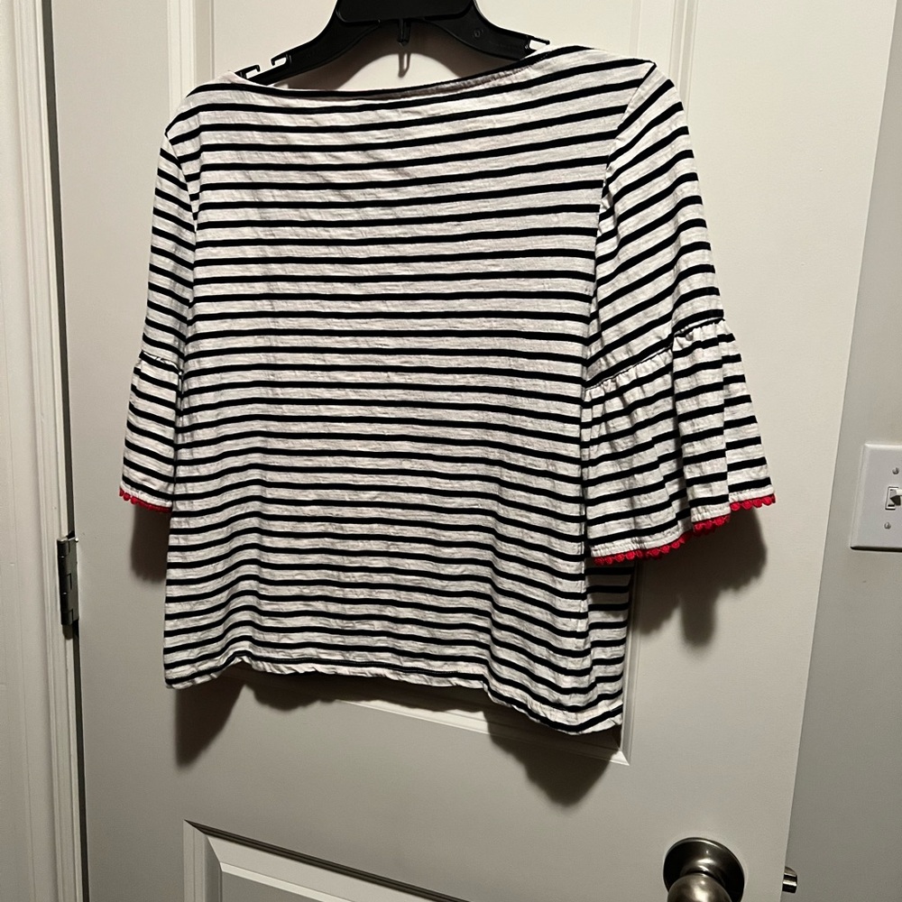 W5 flutter sleeve striped blouse with red piped sleeves